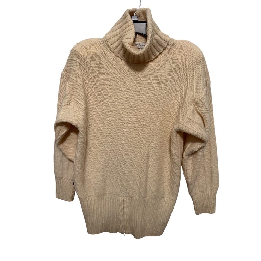 Outlander Cream 100% Wool Turtleneck Long Sleeve Zipper Front Sweater‎ M